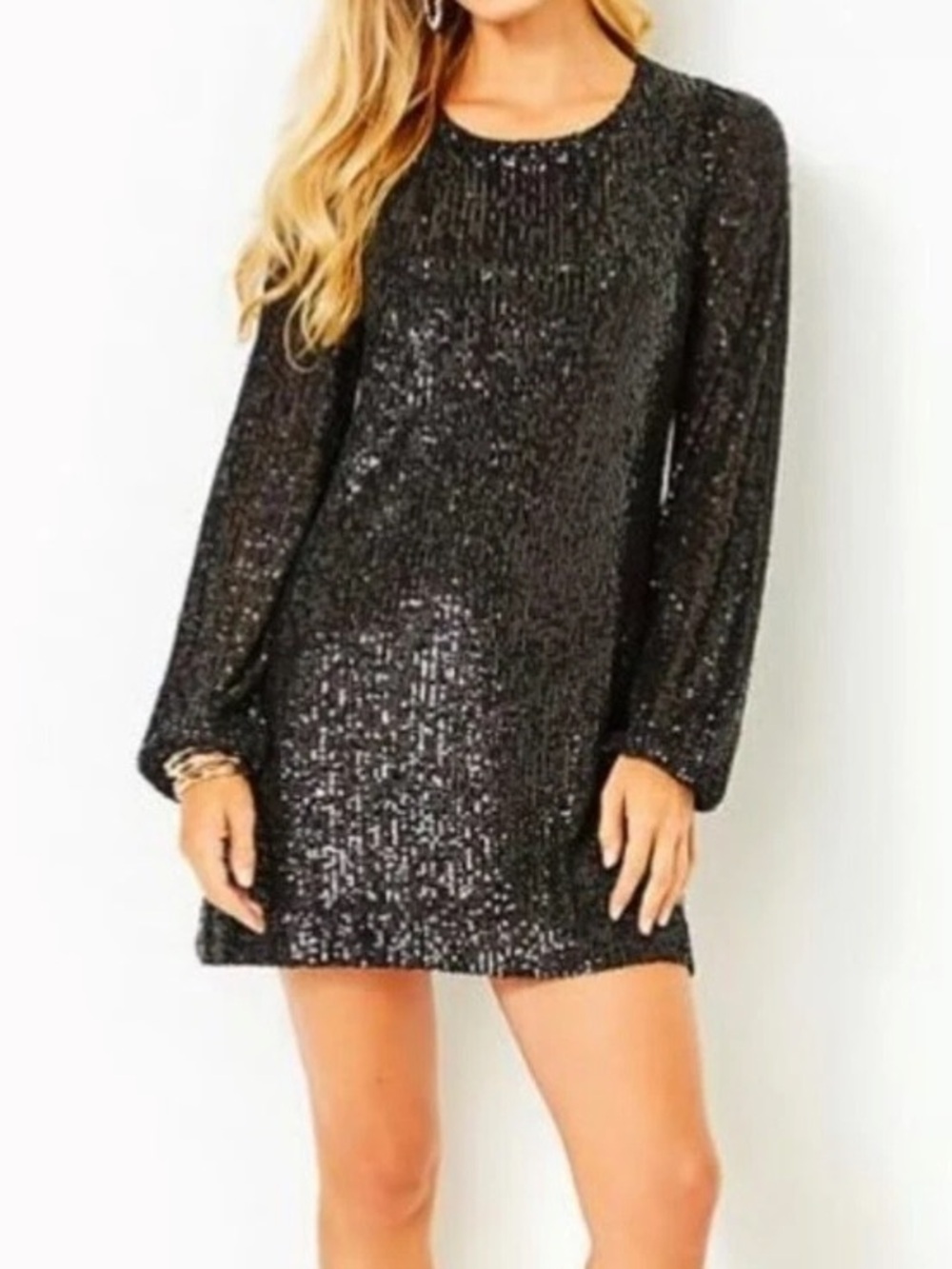 Lily Pulitzer Black Sequin Long-Sleeve Party Dress with built in shorts Small